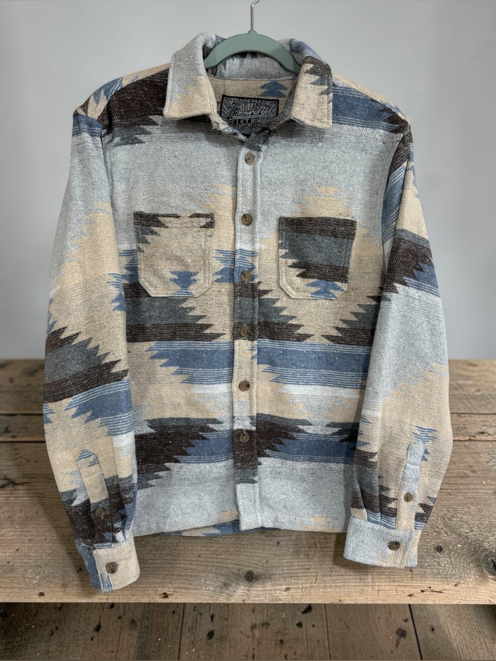 Women’s western Lightweight Aztec-Pattern Jacket in Blue and Cream